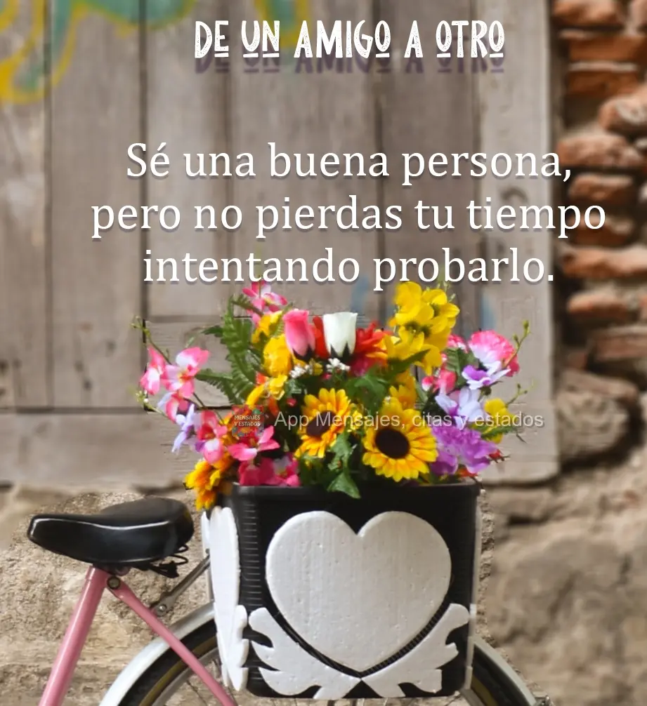 Sé una buena persona, pero no pierdas tu tiempo intentando probarlo. De un amigo a otro