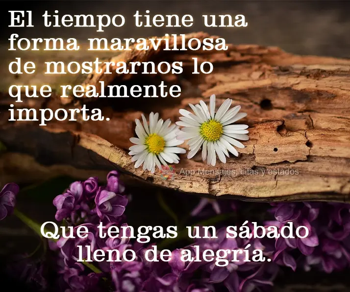 O tempo tem uma forma maravilhosa de nos mostrar o que realmente importa.  Aproveite seu Sábado com alegria.