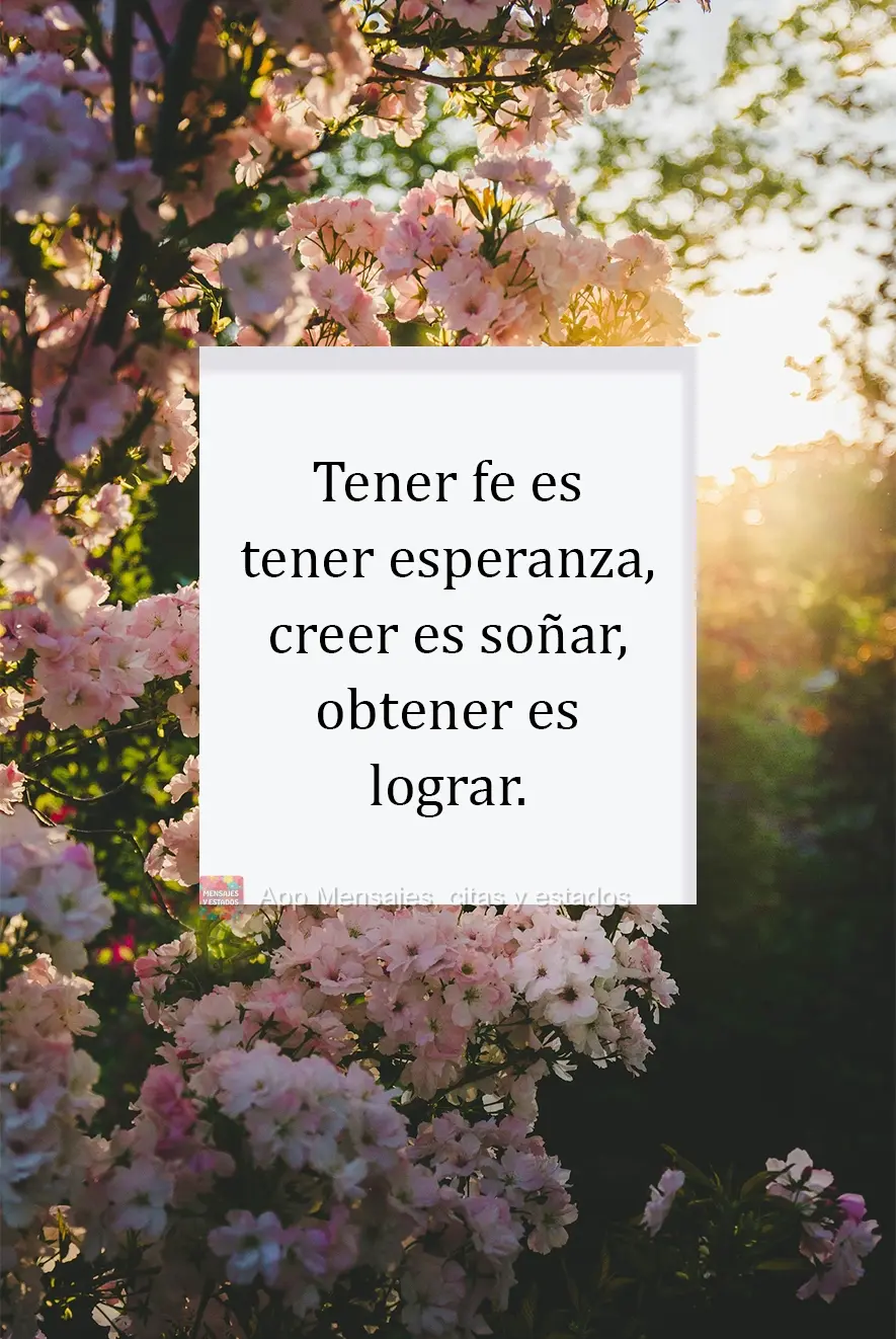 Tener fe es tener esperanza, creer es soñar, obtener es lograr.