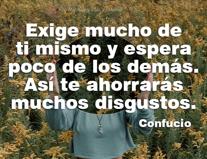 Exige mucho de ti mismo y espera poco de los demás. Así te ahorrarás muchos disgustos. Confucio