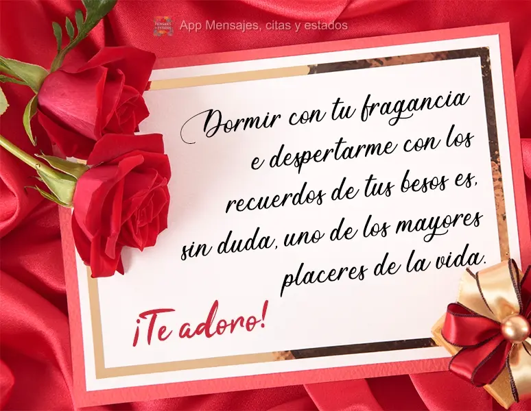 Dormir con tu fragancia y despertarme con los recuerdos de tus besos es, sin duda, uno de los mayores placeres de la vida. ¡Te adoro!