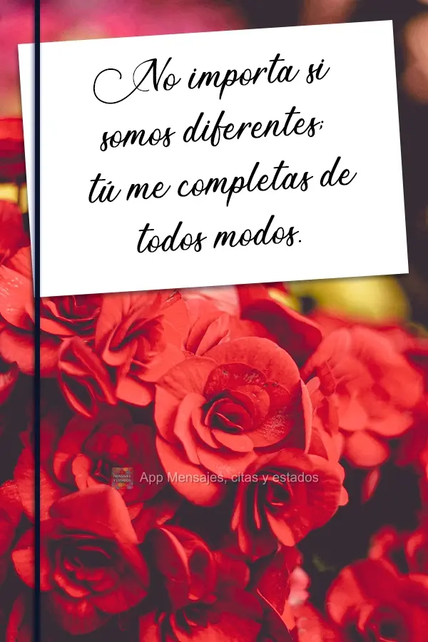 Não importa se somos diferentes, de qualquer forma você me completa.