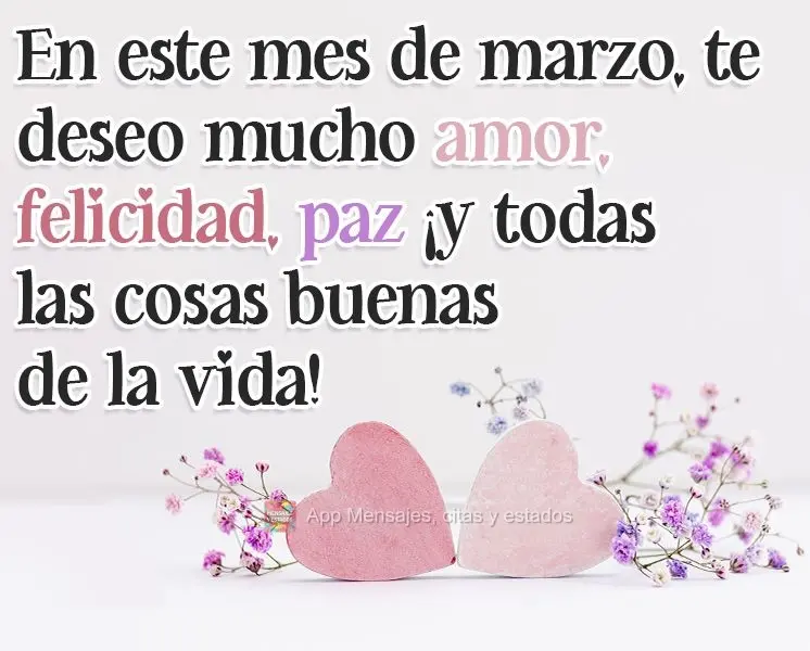 Neste mês de Março te desejo muito Amor, Felicidade, Paz. E tudo que há de bom para sua vida! 