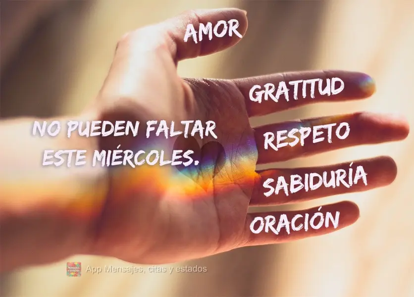 AMOR, RESPEITO, GRATIDÃO, ORAÇÃO e SABEDORIA não podem faltar nesta Quarta-feira abençoada por Deus. 