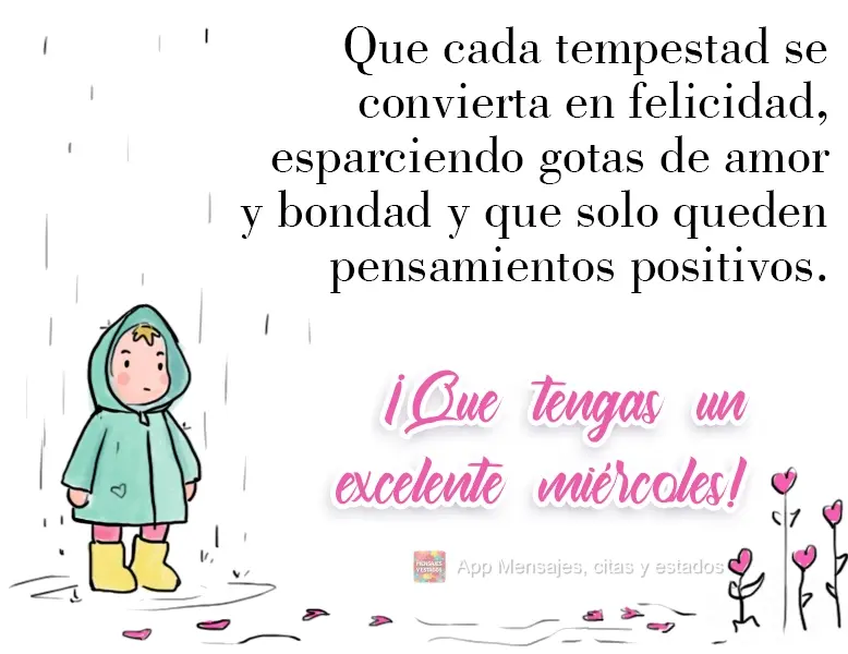 Que cada tempestad se convierta en felicidad, esparciendo gotas de amor y bondad y que solo queden pensamientos positivos. ¡Que tengas un excelente mié...