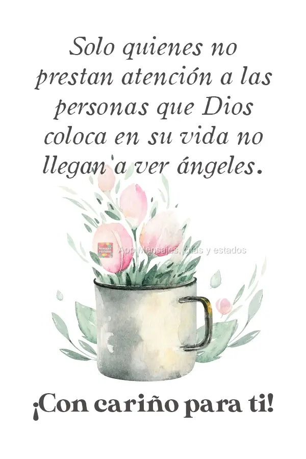 Solo quienes no prestan atención a las personas que Dios coloca en su vida no llegan a ver ángeles. ¡Con cariño para ti!