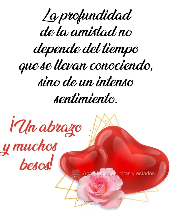 A profundidade da amizade não depende do tempo de conhecimento, e sim de um impactante sentimento. 
 Um abraço e muitos beijos!