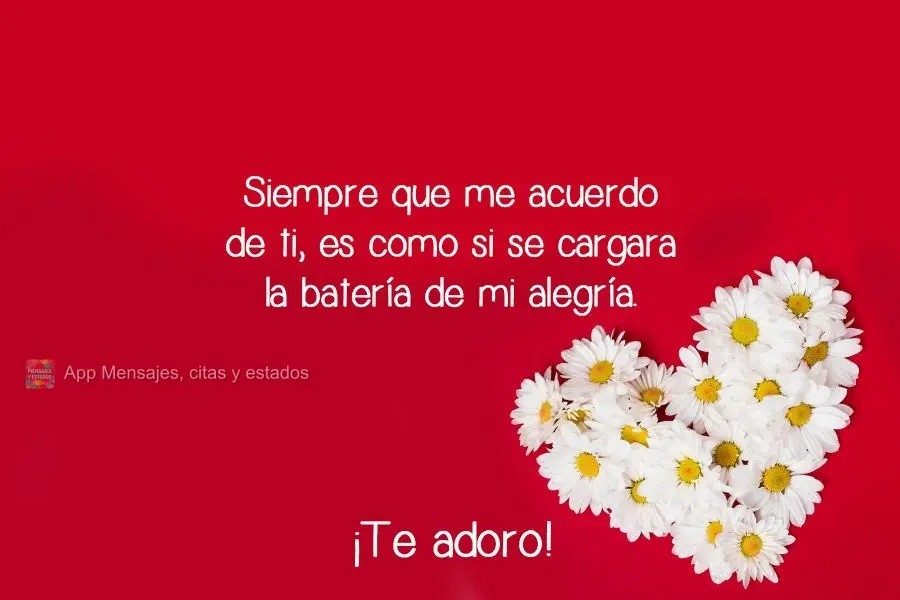 Siempre que me acuerdo de ti, es como si se cargara la batería de mi alegría. ¡Te adoro!