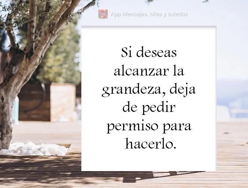 Si deseas alcanzar la grandeza, deja de pedir permiso para hacerlo.