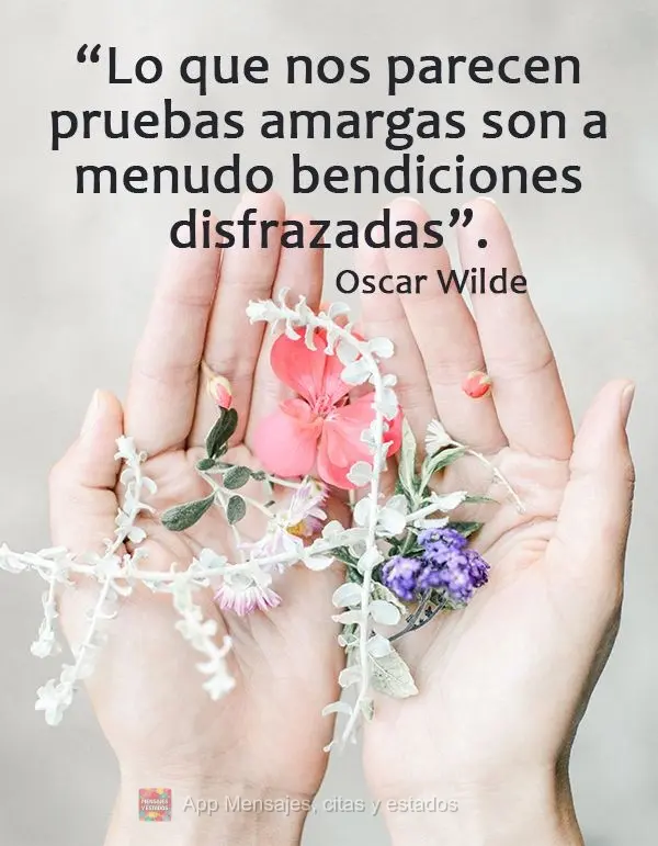 O que nos parece provações amargas são muitas vezes bênçãos disfarçadas.
 Oscar Wilde.