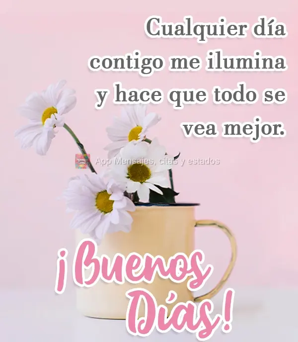 Qualquer dia com você me ilumina e faz tudo parecer melhor.
  Bom dia!