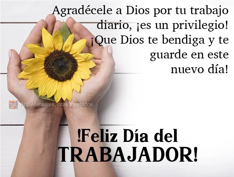 Agradeça a Deus por seu trabalho diário. Ele é um privilégio! Que Deus te abençoe e te guarde nesse dia que começa! 
 Feliz dia do Trabalho!