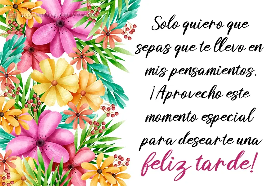 Solo quiero que sepas que te llevo en mis pensamientos. ¡Aprovecho este momento especial para desearte una feliz tarde!