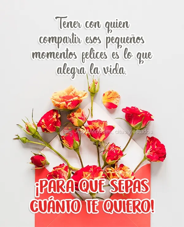 Tener con quien compartir esos pequeños momentos felices es lo que alegra la vida. ¡Para que sepas cuánto te quiero!