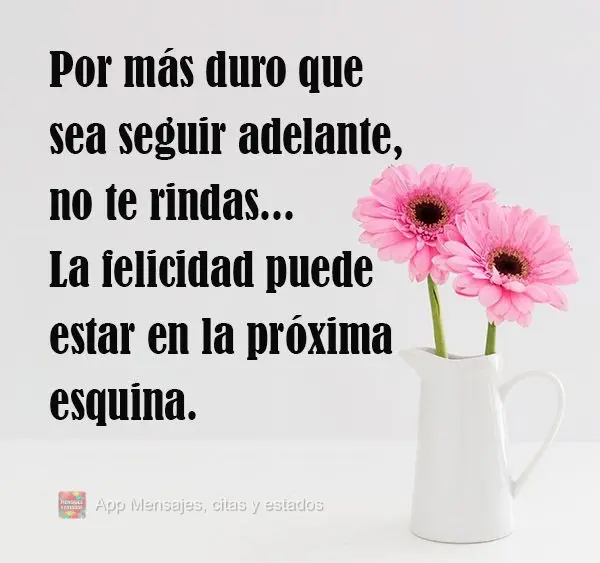 Por más duro que sea seguir adelante, no te rindas... La felicidad puede estar en la próxima esquina.