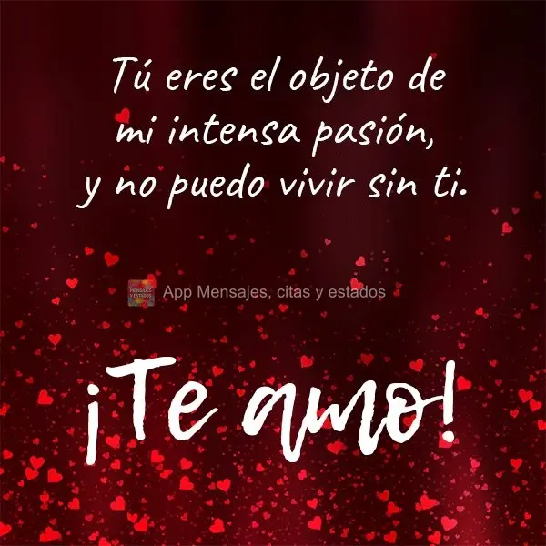 Tú eres el objeto de mi intensa pasión, y no puedo vivir sin ti. ¡Te amo!