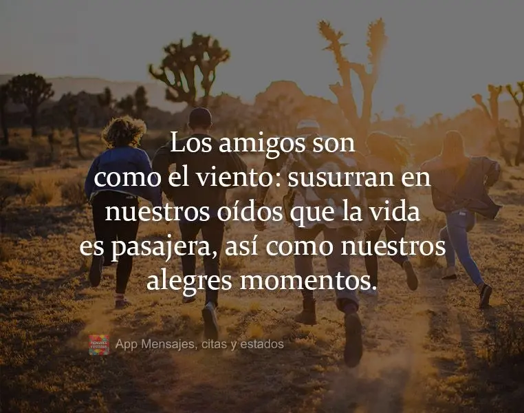 Los amigos son como el viento: susurran en nuestros oídos que la vida es pasajera, así como nuestros alegres momentos.
