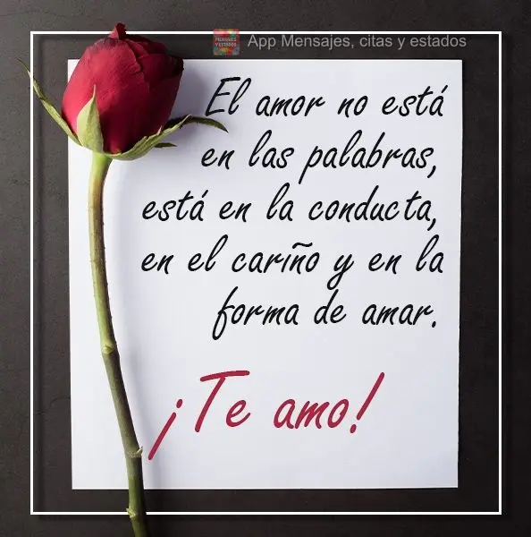 Amor não está nas palavras, está nas atitudes, no carinho e na forma de amar.  Eu te amo!