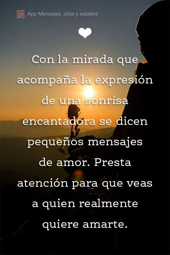 Pequenas mensagens de amor, são ditas no olhar que acompanha um sorriso encantador a expressar. Preste atenção para enxergar a quem realmente quer te ...
