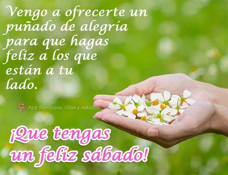 Venho oferecer um punhado de alegria, para que você faça feliz aqueles que estão ao seu lado.  Tenha um feliz Sábado