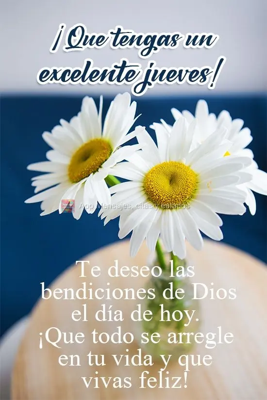 Te deseo las bendiciones de Dios el día de hoy. ¡Que todo se arregle en tu vida y que vivas feliz! ¡Que tengas un excelente jueves!