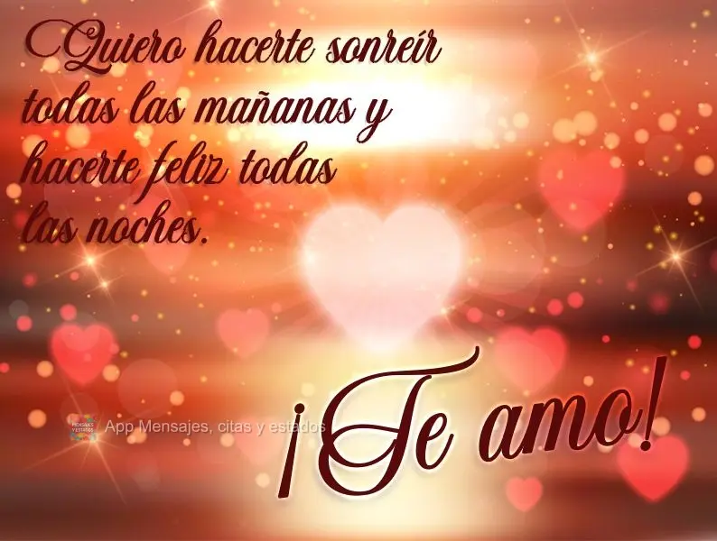 Quiero hacerte sonreír todas las mañanas y hacerte feliz todas las noches. ¡Te amo!