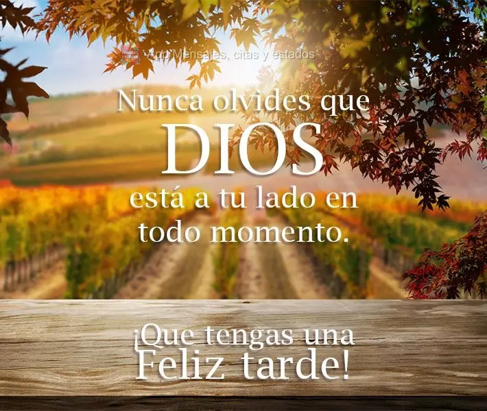 Nunca olvides que Dios está a tu lado en todo momento. ¡Que tengas una feliz tarde!