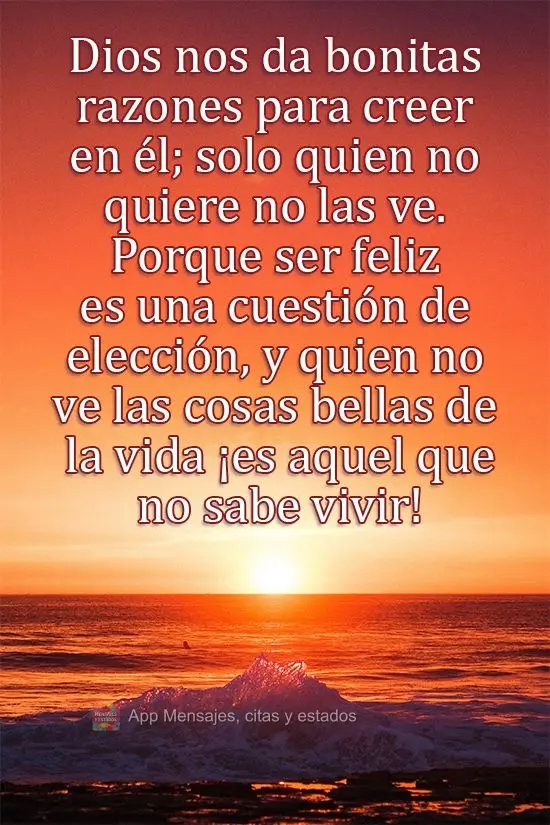 Dios nos da bonitas razones para creer en él; solo quien no quiere no las ve. Porque ser feliz es una cuestión de elección, y quien no ve las cosas be...