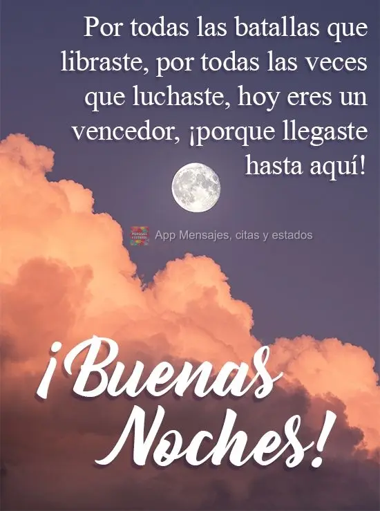 Por todas as batalhas que você travou, por todas as vezes que você lutou, hoje você é um vencedor, porque até aqui você chegou!
 Boa Noite!