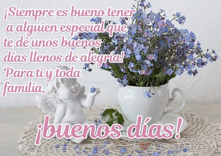 Sempre é bom ter alguém especial, para enviar um Bom Dia cheio e alegria! Bom Dia para você e para toda sua família!
