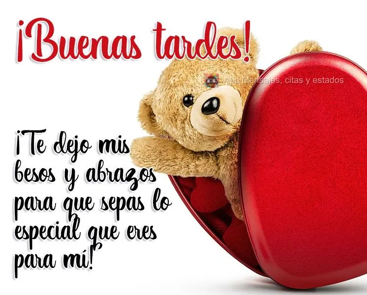 ¡Te dejo mis besos y abrazos para que sepas lo especial que eres para mí! ¡Buenas tardes!