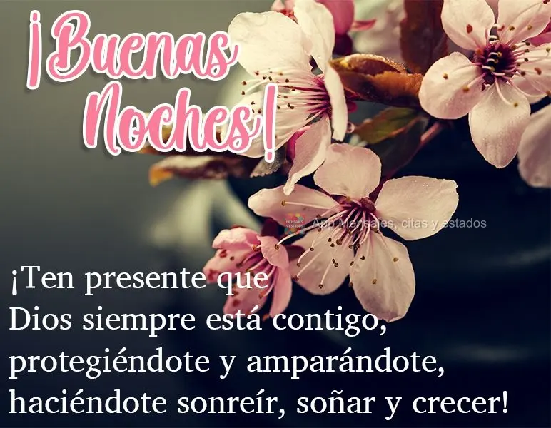 ¡Ten presente que Dios siempre está contigo, protegiéndote y amparándote, haciéndote sonreír, soñar y crecer! ¡Buenas noches!