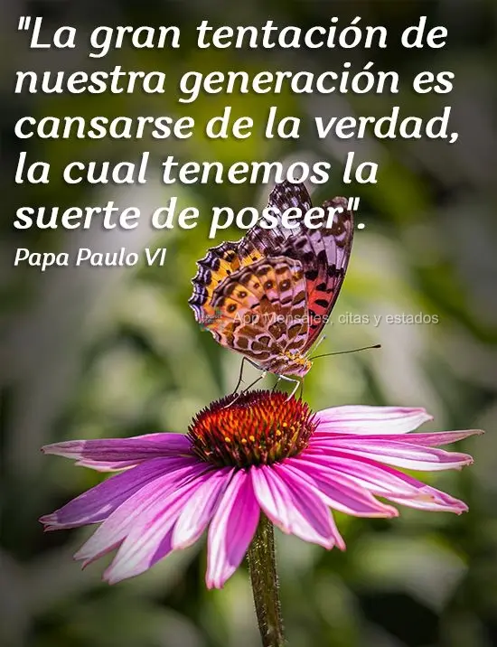 "La gran tentación de nuestra generación es cansarse de la verdad, la cual tenemos la suerte de poseer". Papa Pablo VI