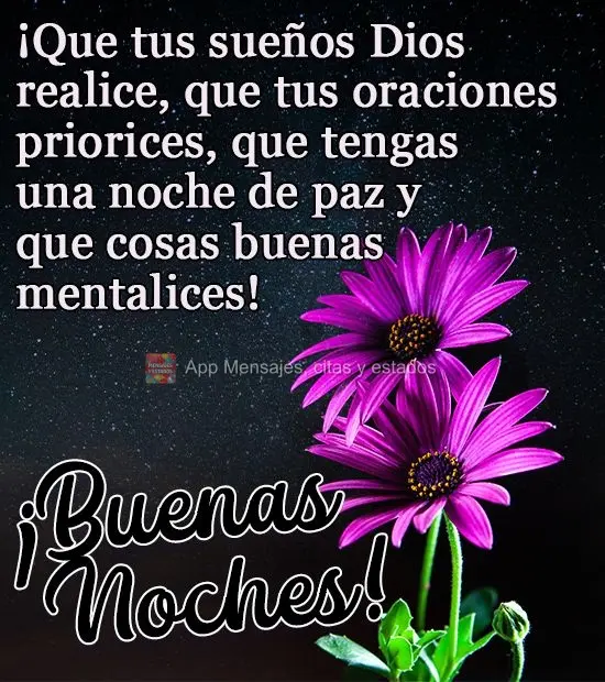 ¡Que tus sueños Dios realice, que tus oraciones priorices, que tengas una noche de paz y que cosas buenas mentalices! ¡Buenas noches!
