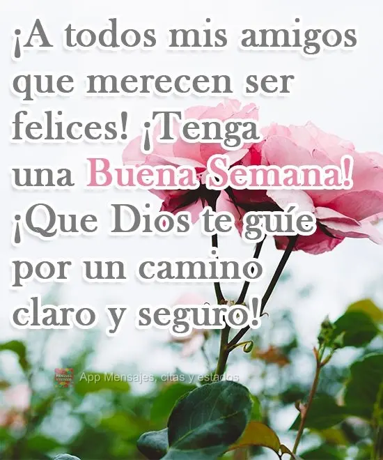 ¡A todos mis amigos que merecen ser felices! ¡Tenga una buena semana! ¡Que Dios te guíe por un camino claro y seguro!