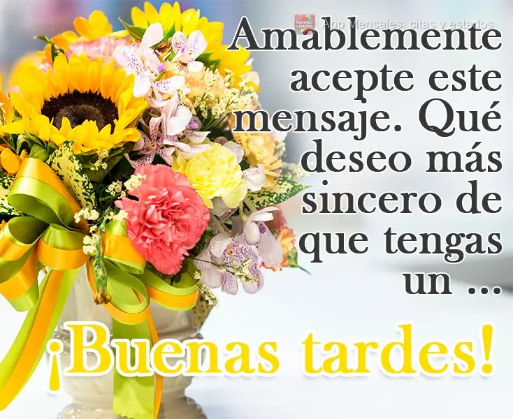 Aceite com carinho essa mensagem em que desejo de coração  que tenha uma... 
 Boa Tarde!