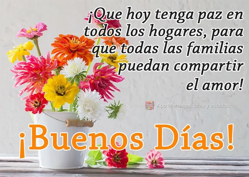 ¡Que hoy tenga paz en todos los hogares, para que todas las familias puedan compartir el amor! ¡Buenos días!