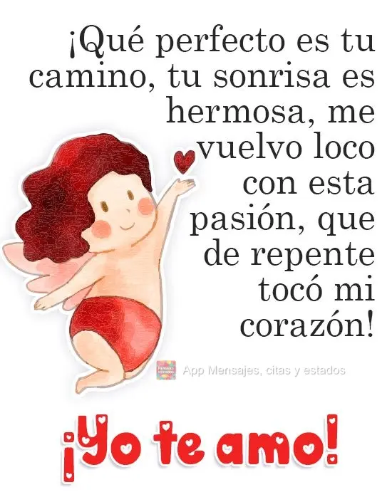 Que perfeito esse seu jeito, é lindo esse seu sorriso, fico doida com essa paixão, que de repente tocou meu coração!  Eu te amo!