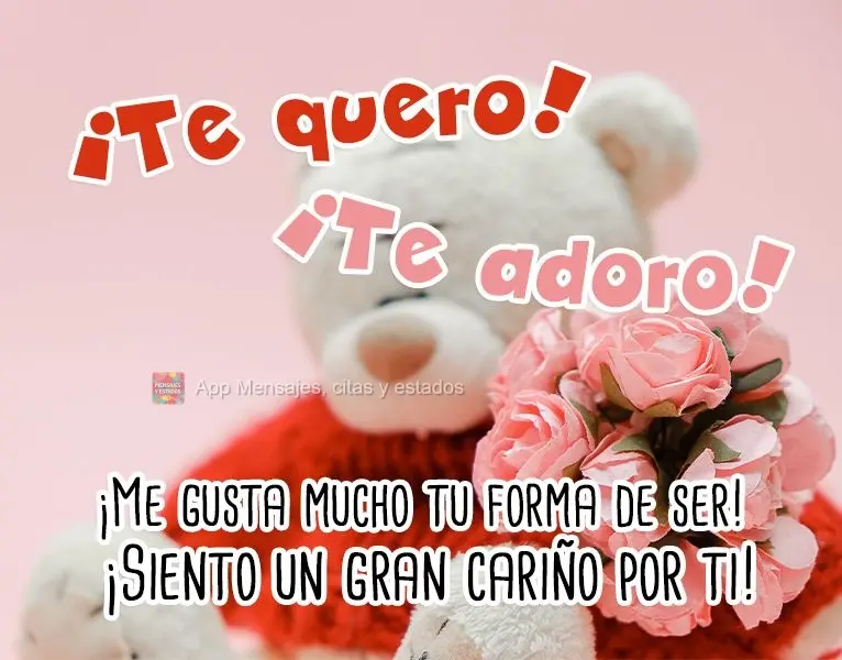 ¡Te quiero! ¡Te adoro! ¡Me gusta mucho tu forma de ser! ¡Siento un gran cariño por ti!