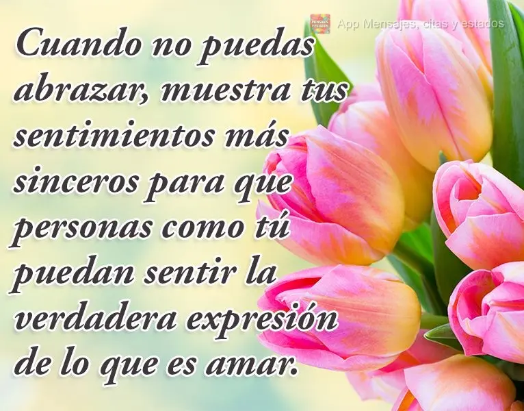 Cuando no puedas abrazar, muestra tus sentimientos más sinceros para que personas como tú puedan sentir la verdadera expresión de lo que es amar.