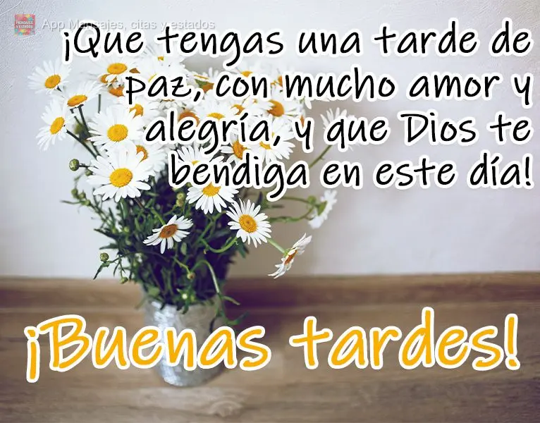 Tenha uma tarde de paz, com muito amor e alegrias, e que Deus lhe abençoe neste dia!  Boa Tarde!