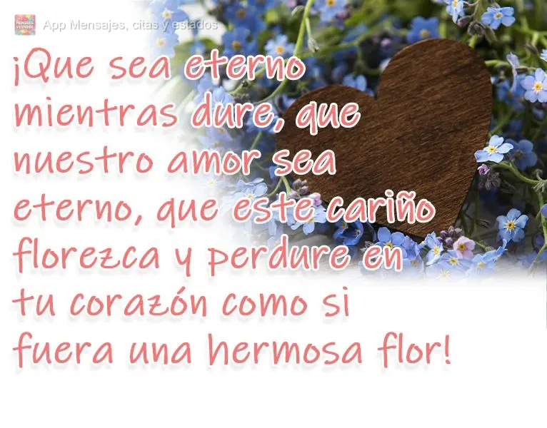 ¡Que sea eterno mientras dure, que nuestro amor sea eterno, que este cariño florezca y perdure en tu corazón como si fuera una hermosa flor!