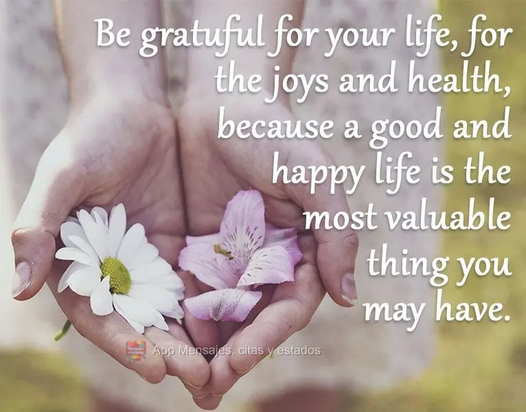 Agradece tu vida, las alegrías y la salud, porque una vida buena y feliz es lo más valioso que puedes tener.
