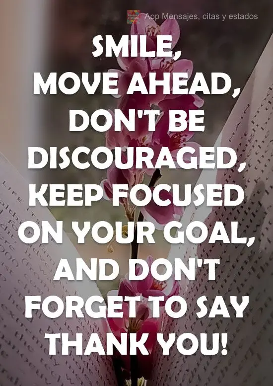 Sonríe, hazlo, no te desanimes, mantente enfocado en tu objetivo y no olvides dar las gracias.