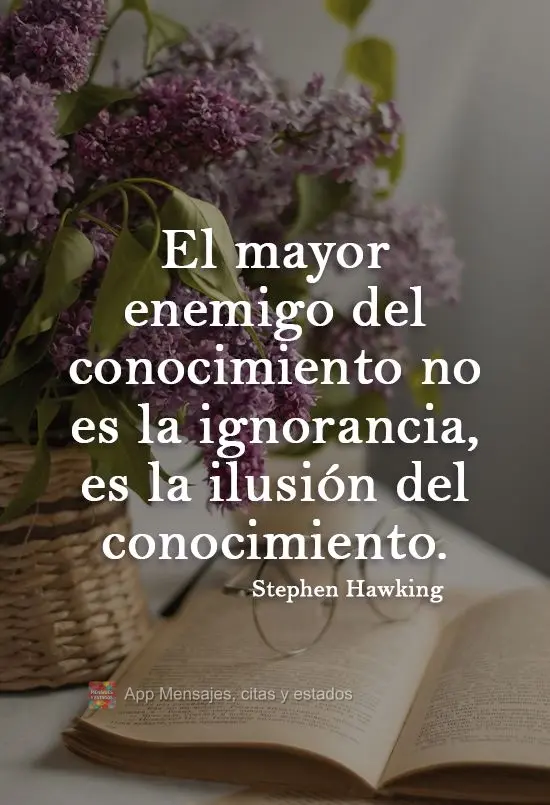 El mayor enemigo del conocimiento no es la ignorancia, es la ilusión del conocimiento. Stephen Hawking