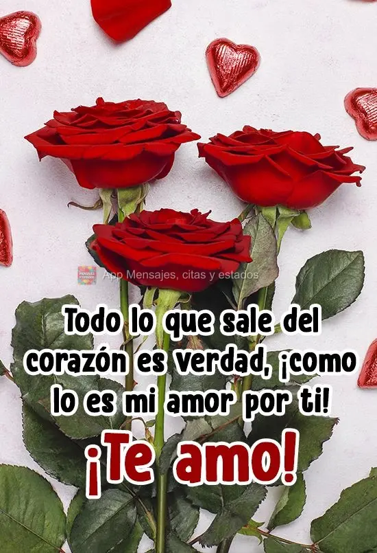 Todo lo que sale del corazón es verdad, ¡como lo es mi amor por ti! ¡Te amo!