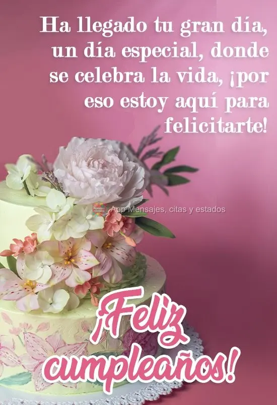 Ha llegado tu gran día, un día especial, donde se celebra la vida, ¡por eso estoy aquí para felicitarte! ¡Feliz cumpleaños!
