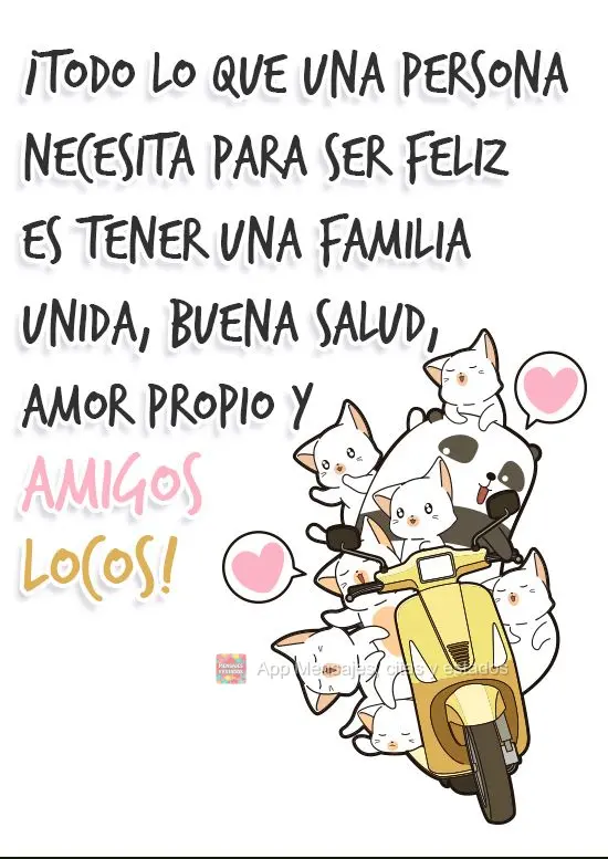 ¡Todo lo que una persona necesita para ser feliz es tener una familia unida, buena salud, amor propio y amigos locos!