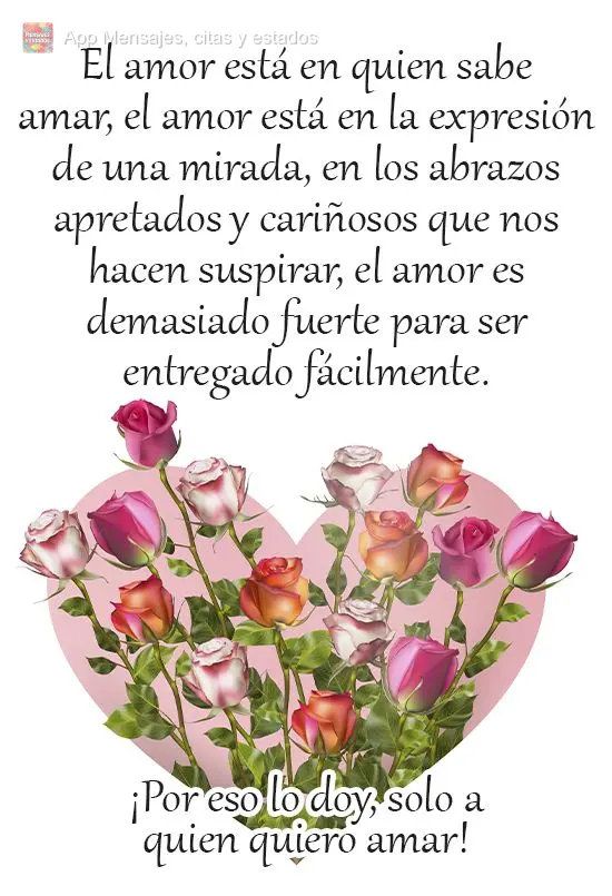 El amor está en quien sabe amar, el amor está en la expresión de una mirada, en los abrazos apretados y cariñosos que nos hacen suspirar, el amor es ...