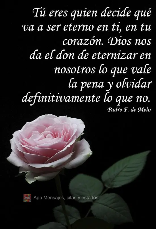 "Tú eres quien decide qué va a ser eterno en ti, en tu corazón. Dios nos da el don de eternizar en nosotros lo que vale la pena y olvidar definitivame...